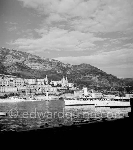 Prince Rainier\'s luxury yacht Deo Juvante II anchored in Monaco harbor, about 1950. - Photo by Edward Quinn