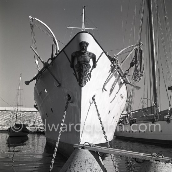 Prince Rainier\'s luxury yacht Deo Juvante II anchored in Monaco harbor, 1953. - Photo by Edward Quinn
