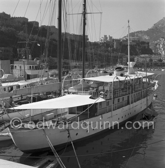 Prince Rainier\'s luxury yacht Deo Juvante II anchored in Monaco harbor, about 1954. - Photo by Edward Quinn