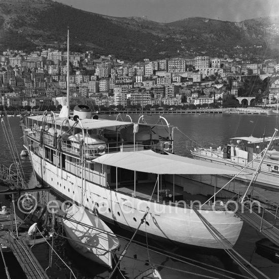 Prince Rainier\'s luxury yacht Deo Juvante II anchored in Monaco harbor, about 1954. - Photo by Edward Quinn