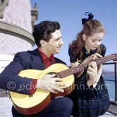 Gilbert Bécaud and Minou Drouet (young wunderkind poet), while in Nice for a concert 1958. - Photo by Edward Quinn