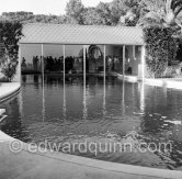 Garden Party at villa “Yakymour” of Aga Khan. Guests reflected in the windows of the pool house. Le Cannet 1958. - Photo by Edward Quinn