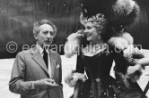 Wedding of Prince Rainier and Grace Kelly: Jean Cocteau on stage with Jacqueline Chambord, who read an ode which Cocteau wrote for the event (probably rehearsal). Monaco 1956. - Photo by Edward Quinn