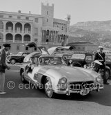 Jeanne Crain, co-star of Jane Russell in the film "Gentlemen Marry Brunettes". On the right a Monégasque policeman on duty. Monaco 1954. Car: 1954 Mercedes-Benz 300 SL Coupé - Photo by Edward Quinn