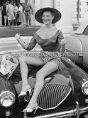 Bella Darvi, Polish French actress, discovered by Darryl F.Zanuck, was said to be a flirt of Prince Rainier. Carlton Hotel, Cannes 1955. Car: 1953-55 Austin-Healey 100-4 - Photo by Edward Quinn