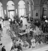 The film set of "Nous irons à Monte Carlo" (We're Going to Monte Carlo), French version of "Monte Carlo Baby". With Audrey Hepburn and Cara Williams. Monaco 1951. - Photo by Edward Quinn