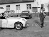Michel Le Royer during filming of "La Fayette". Nice 1961. Car: Austin-Healey Frogeye Sprite (1958 -1961) - Photo by Edward Quinn