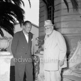 French painter Henri Matisse and Carleton Smith (left) music editor of Esquire and European correspondent for the New York Herald Tribune in front of the Foyer Lacordaire beside the Matisse chapel. Vence 1953. (today 466 Av. Henri Matisse) - Photo by Edward Quinn