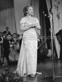 Elfie Mayerhofer flew specially from Vienna Opera House to sing Viennese waltz melodies during the gala. "Bal de la Rose" gala dinner at the International Sporting Club in Monte Carlo, 1956. - Photo by Edward Quinn