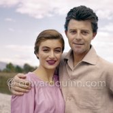 Gérard Philipe as Modigliani and Anouk Aimée as Jeanne Hebuterne in "Montparnasse 19". A film by Jacques Becker. A scene being filmed on the beach. Cagnes-sur-Mer 1957. - Photo by Edward Quinn