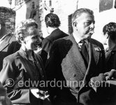 Jacques Prévert and his wife Janine Tricotet at the wedding of Simone Signoret and Yves Montand. Saint-Paul-de-Vence 1951. - Photo by Edward Quinn