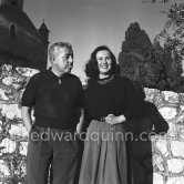 Jacques Prévert and Canadian film star Deanna Durbin. Saint-Paul-de-Vence 1951. - Photo by Edward Quinn