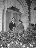 James Stewart and Alfred Hitchcock outside Carlton Hotel. Cannes 1954. - Photo by Edward Quinn