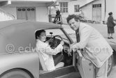 Peter Ustinov and his wife Suzanne Cloutier during filming of "Lola Montès". Studios de la Victorine, Nice 1955. Car: 1955 Aston Martin DB 2/4 Drophead coupé - Photo by Edward Quinn