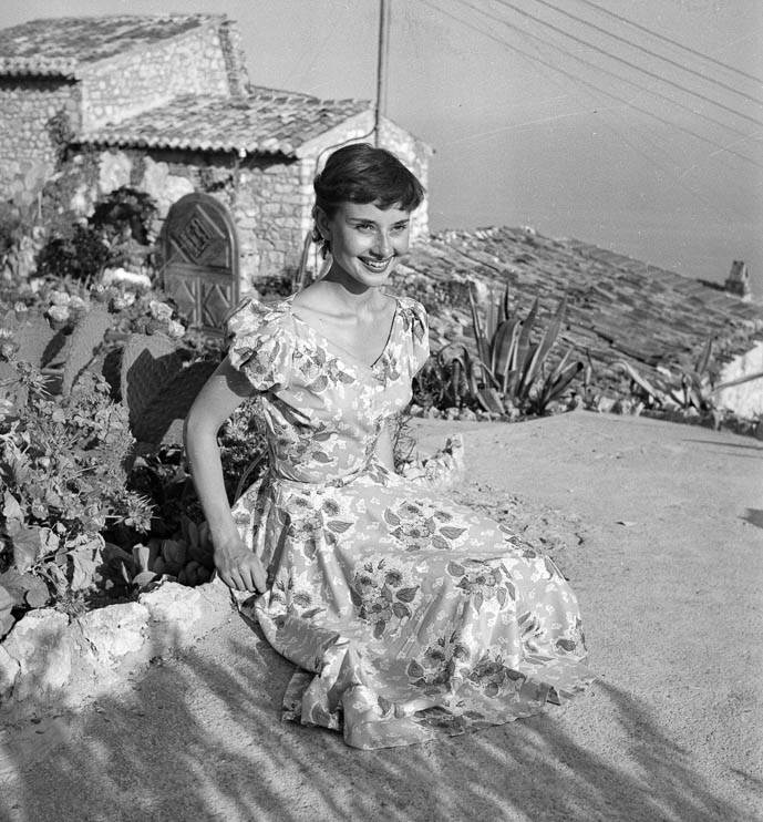 Audrey Hepburn visiting the medieval village of Eze, near Monaco 1951.
