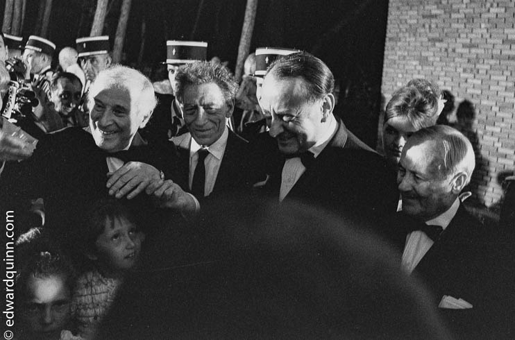 French minister André Malraux inaugurates the Fondation Maeght at Saint-Paul-de-Vence. Present were (from left to right) Marc Chagall, Alberto Giacometti, André Malraux, Jean Miró. Saint-Paul-de-Vence 1964. 