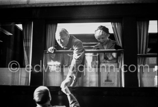 The German chancellor Konrad Adenauer with his daughter Libet at the train station in Nice 1958. - Photo by Edward Quinn