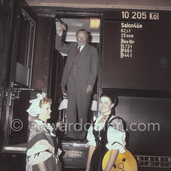 The German chancellor Konrad Adenauer at the train station in Nice 1958. - Photo by Edward Quinn