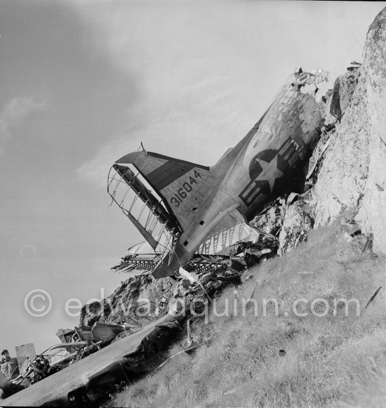 Crash of military plane C 47. USAF Douglas C-47A 43-16044 struck a mountain in the Maritime Alps (Mont Carbone, Saint-Étienne-de-Tinée ) on the France/Italy border due to a navigation error, killing all 20 on board. - Photo by Edward Quinn