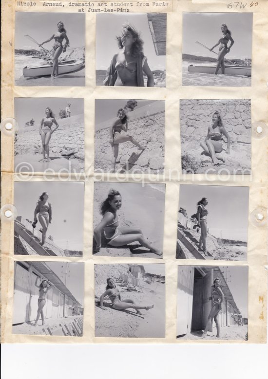 Nicole Arnaud. Juan-les-Pins 1950. Contact prints. Photos from original negatives available. - Photo by Edward Quinn