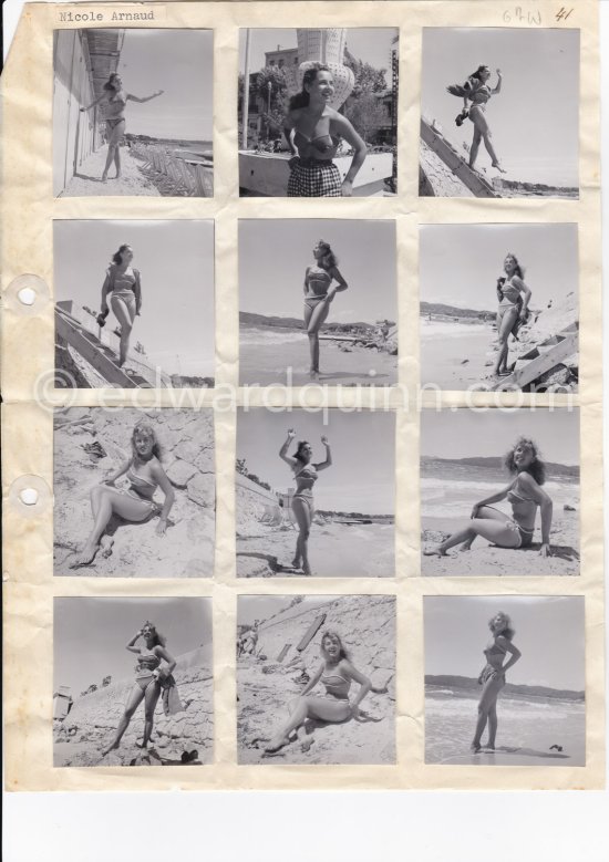 Nicole Arnaud. Juan-les-Pins 1950. Contact prints. Photos from original negatives available. - Photo by Edward Quinn