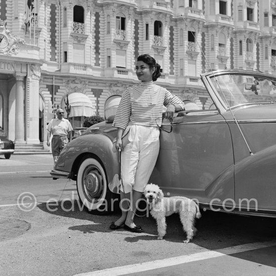 Princess Ashraf, sister of the Shah of Persia, in front of Carlton Hotel. Cannes 1953. Car: 1951-58 Mercedes-Benz 300 S Roadster - Photo by Edward Quinn