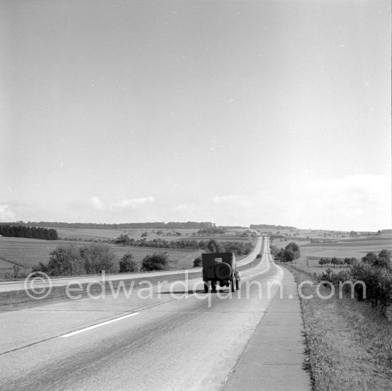 German Autobahn near Hannover 1953. Car: Willys Jeep - Photo by Edward Quinn