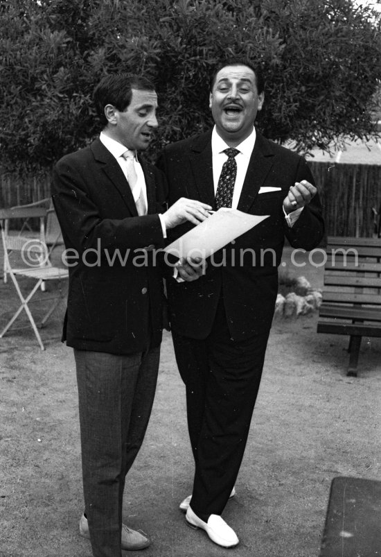 Charles Aznavour and singer Dario Moreno. Cannes 1960. - Photo by Edward Quinn