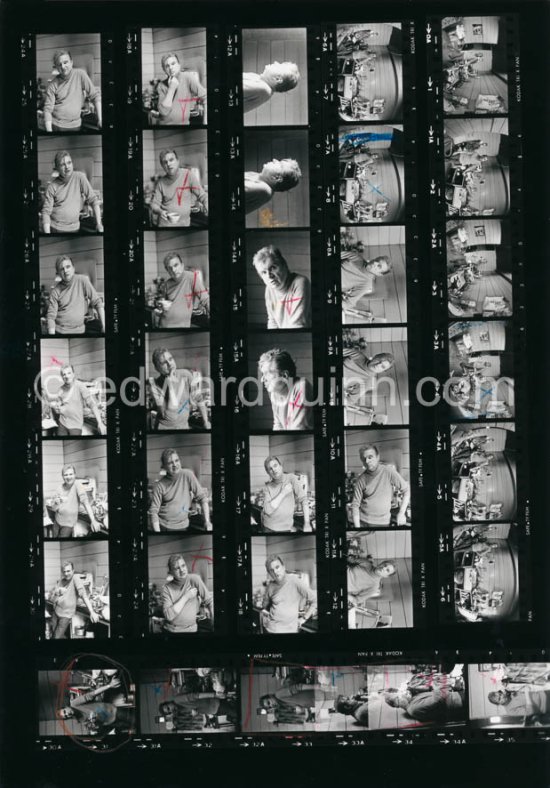 Contact prints Francis Bacon at his Reece Mews kitchen. London 1978. - Photo by Edward Quinn