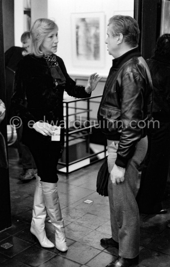 Francis Bacon attending Anne Madden's exhibition opening. (Ann Madden left). Galerie Darthea Speyer, Paris 1979 - Photo by Edward Quinn