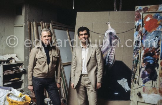 Francis Bacon and John Edwards at the Reece Mews studio in London 1980. - Photo by Edward Quinn