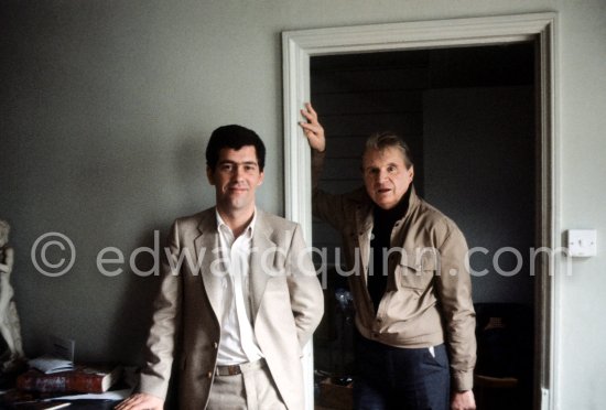 Francis Bacon and John Edwards at Bacon\'s Reece Mews studio. London 1980. - Photo by Edward Quinn