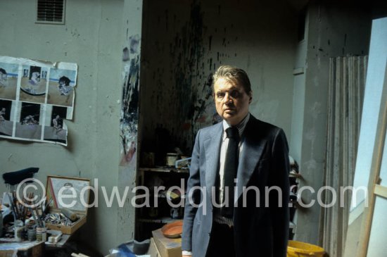 Francis Bacon at his Reece Mews studio. London 1980. - Photo by Edward Quinn