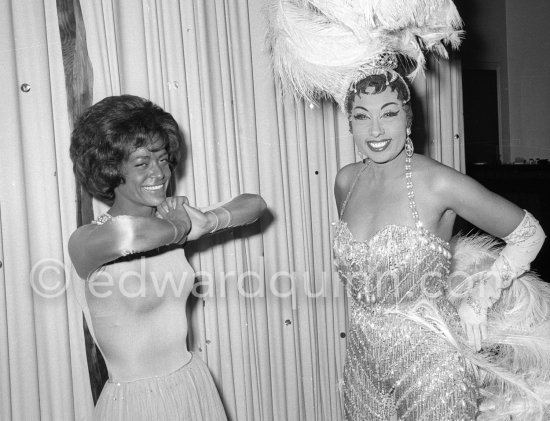 Josephine Baker behind the scenes at a summer gala at Sporting d\'Eté, Monte Carlo 1961. - Photo by Edward Quinn