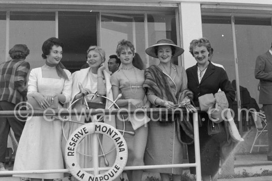 From left Ludmilla Tcherina, Michèle Morgan, Brigitte Bardot, Edwige Feuillère and Lina Youdina. Cannes Film Festival 1956. - Photo by Edward Quinn