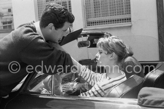 Brigitte Bardot in a Simca Aronde. She got the car (1955 or 56 Simca Aronde Week-end) as a fee for making advertising for Simca. Cannes Film Festival 1956. - Photo by Edward Quinn