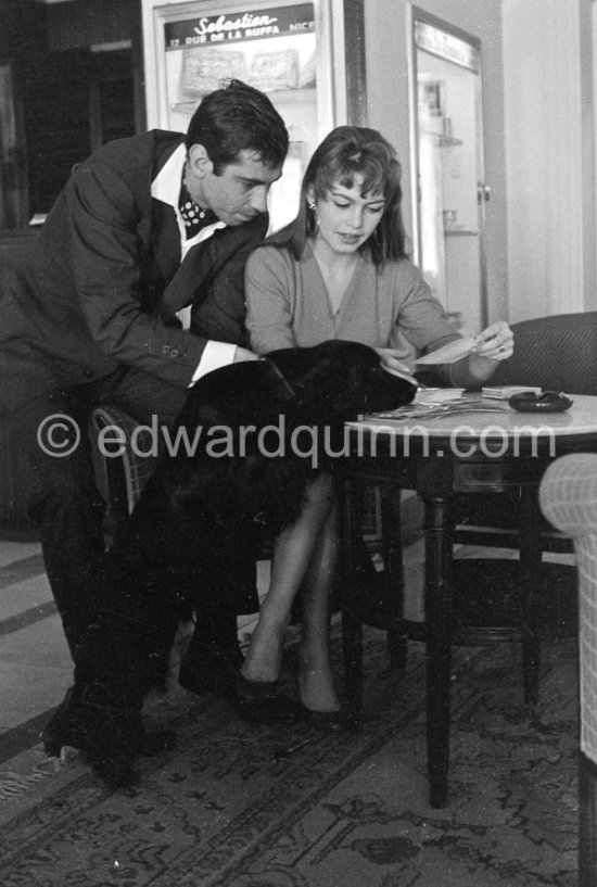 Brigitte Bardot and her husband Roger Vadim in their room at the Hotel Negresco, Nice 1955. - Photo by Edward Quinn