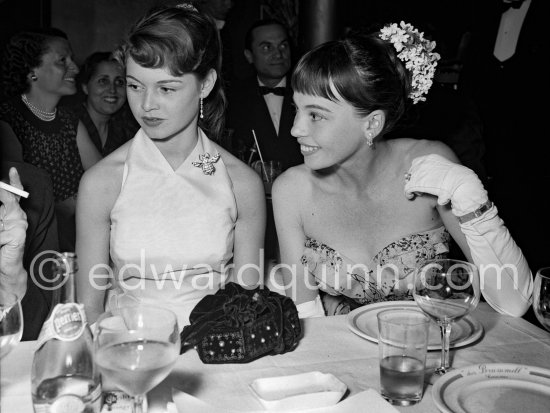 Brigitte Bardot and Leslie Caron, French actress and dancer. She was one of the most famous musical stars in the 1950s. Cannes Film Festival 1953. - Photo by Edward Quinn