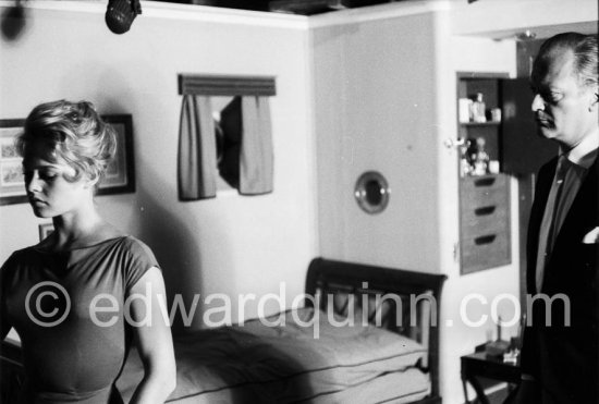 Brigitte Bardot and Curd Jürgens. During filming of "Et Dieu créa la femme". Studios de la Victorine, Nice 1956. - Photo by Edward Quinn