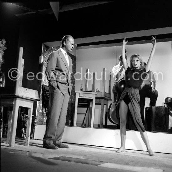 Brigitte Bardot and Curd Jürgens at the Studios de la Victorine during filming of "Et Dieu créa la Femme" ("And God Created Woman"). Nice 1956. - Photo by Edward Quinn