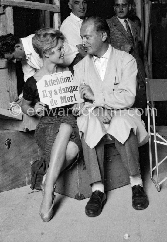 Brigitte Bardot and Curd Jürgens during filming of "Et dieu créa la femme" ("And god created woman"). Studios de la Victorine, Nice 1956. - Photo by Edward Quinn