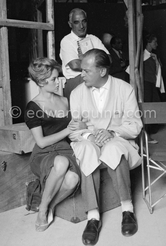 Brigitte Bardot and Curd Jürgens during filming of "Et Dieu créa la femme" ("And God Created Woman"). Studios de la Victorine, Nice 1956. - Photo by Edward Quinn