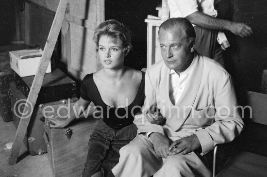 Brigitte Bardot and Curd Jürgens during filming of "Et Dieu créa la femme" ("And God Created Woman"). Studios de la Victorine, Nice 1956. - Photo by Edward Quinn