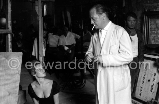 Brigitte Bardot and Curd Jürgens during filming of "Et Dieu créa la femme" ("And God Created Woman"). Studios de la Victorine, Nice 1956. - Photo by Edward Quinn