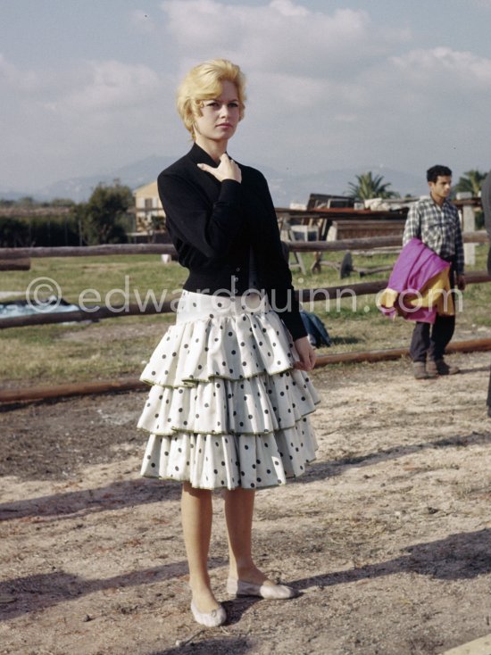 Brigitte Bardot during filming of the last scenes of "Les Bijoutiers du clair de lune" ("The Night Heaven Fell"), on the grounds of the Studios de la Victorine in Nice. Directing the film is Brigitte’s ex-husband Roger Vadim. Nice 1958. - Photo by Edward Quinn