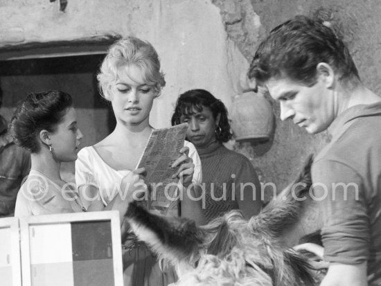 Brigitte Bardot and Stephen Boyd during the shooting of "Les Bijoutiers du clair de lune" ("The Night Heaven Fell"), on the grounds of the Studios de la Victorine in Nice. Directing was Brigitte’s ex-husband Roger Vadim. Nice 1958. - Photo by Edward Quinn