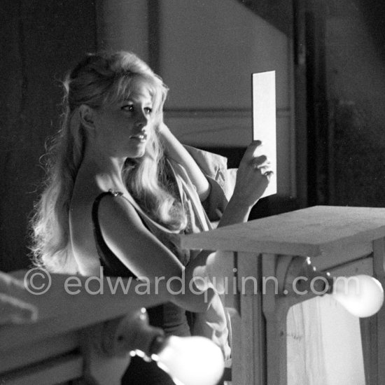 Brigitte Bardot during filming of "Voulez-vous danser avec moi?" ("Come Dance with Me!"). Studios de la Victorine, Nice 1959. - Photo by Edward Quinn