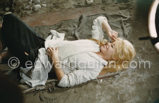 Brigitte Bardot during filming of "Les bijoutiers du clair de lune" ("The Night Heaven Fell"). Studios de la Victorine, Nice 1958. - Photo by Edward Quinn