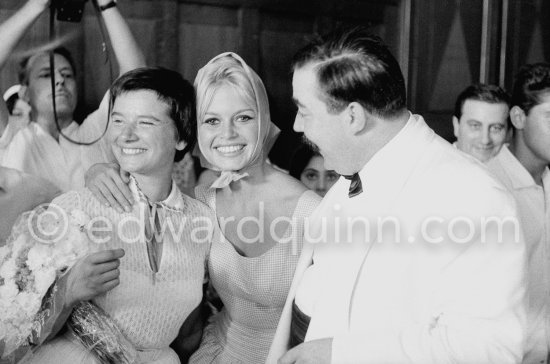 Brigitte Bardot with Jazz musician "Moustache" and his wife at their wedding. Antibes 1958. - Photo by Edward Quinn