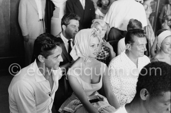 Brigitte Bardot with Sacha Distel at the wedding of Jazz musician "Moustache". Antibes 1958. - Photo by Edward Quinn